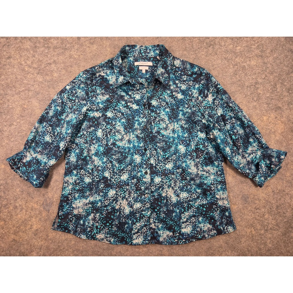 Foxcroft NYC Blue White Abstract Print Wrinkle Free Cotton Button Down Shirt 18